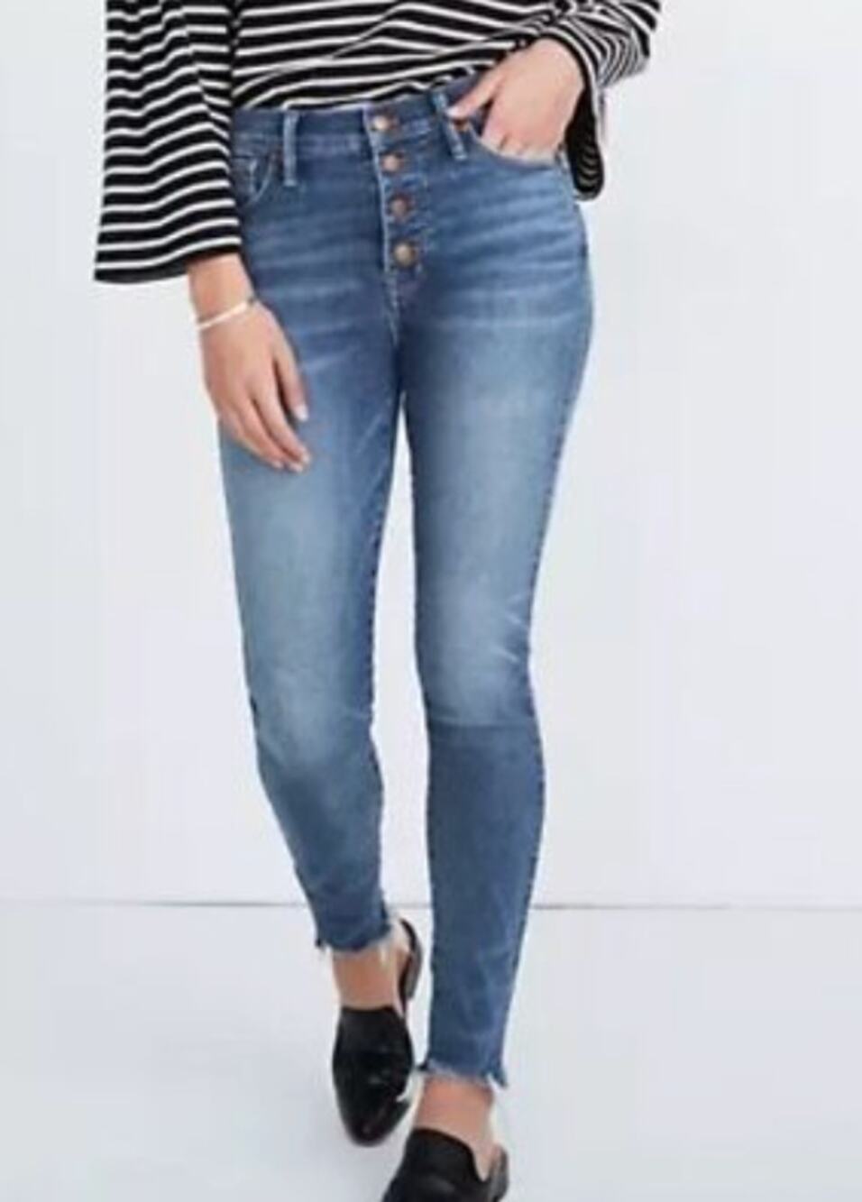 Madewell 10" High-Rise Skinny Raw Hem Denim Button Fly Jeans Women's 28